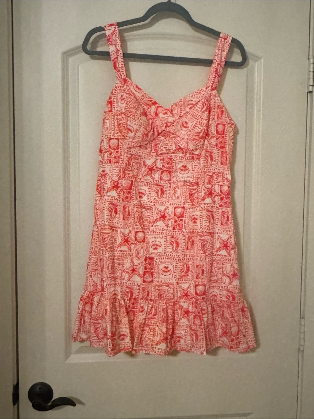 Lilly Pulitzer Coral Pink Printed Sundress romper with Ruffle Hem